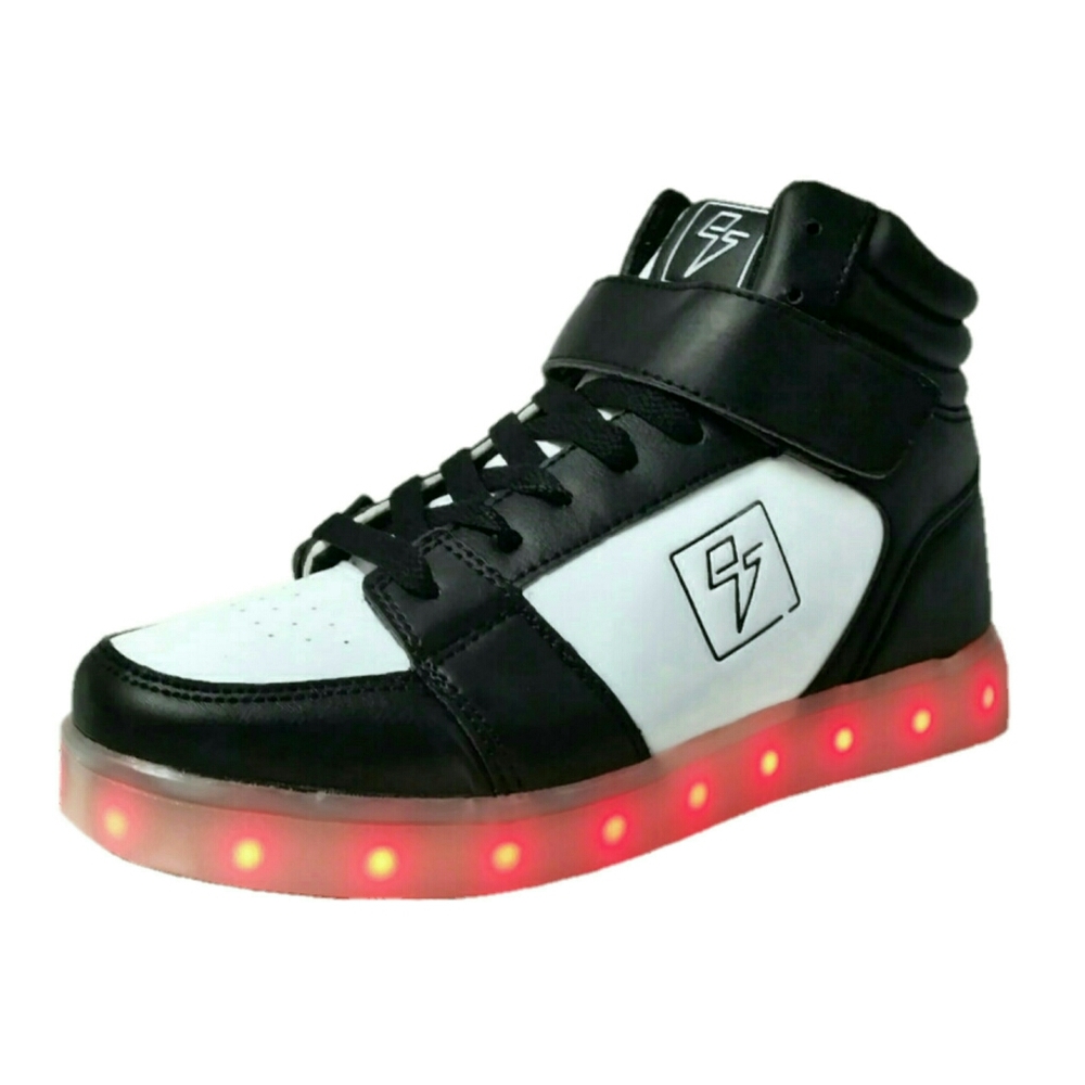 Electric Styles LED High Top Glow Sneaker Light Up Kids Shoes Unisex Black/White